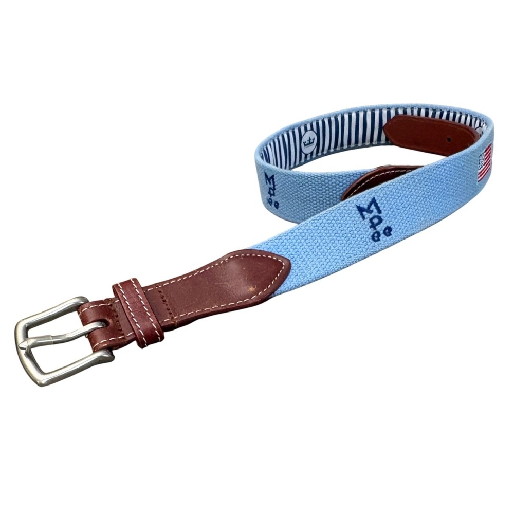 Peter Millar Needlepoint Belt Mens 32 Blue USA Flag Golf Resort USA Made